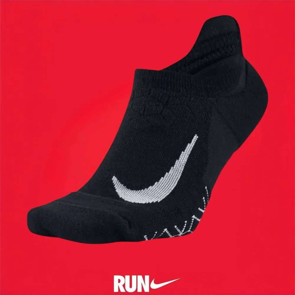 Two (2) Pair Nike Dry Elite No-Show Black Running Socks M: 6-7.5 | W: W: 7.5-9